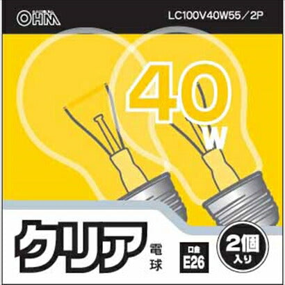 白熱電球(40W/クリア/E26/2個入り)_06-1758_LC100V40W55/2P_OHM(オーム電機)